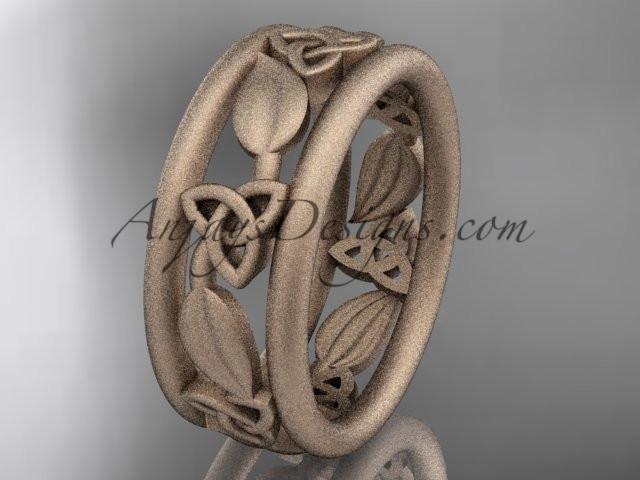 14kt rose gold celtic trinity knot wedding band, matte finish wedding band, engagement ring CT7233G - AnjaysDesigns