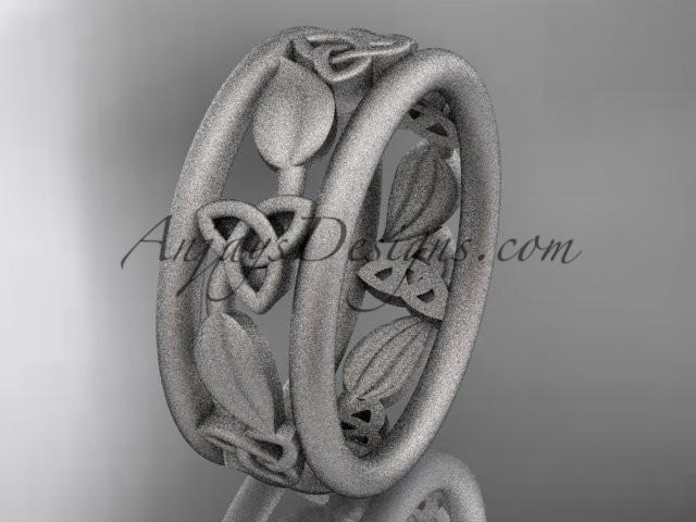 14kt white gold celtic trinity knot wedding band, matte finish wedding band, engagement ring CT7233G - AnjaysDesigns