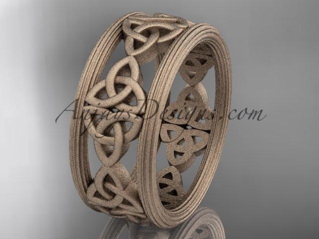 14kt rose gold celtic trinity knot wedding band, matte finish wedding band, engagement ring CT7236G - AnjaysDesigns