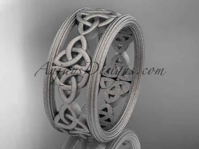 platinum celtic trinity knot wedding band, matte finish wedding band, engagement ring CT7236G - AnjaysDesigns
