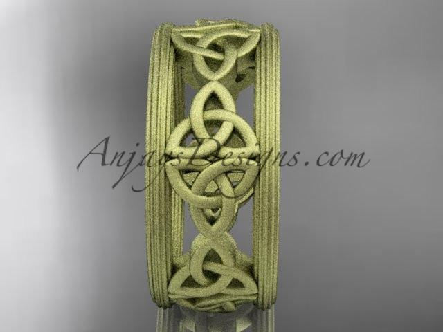 14kt yellow gold celtic trinity knot wedding band, matte finish wedding band, engagement ring CT7236G - AnjaysDesigns