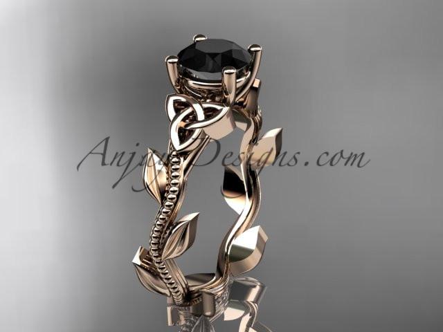 14kt rose gold celtic trinity knot wedding ring, engagement ring with a Black Diamond center stone CT7238 - AnjaysDesigns