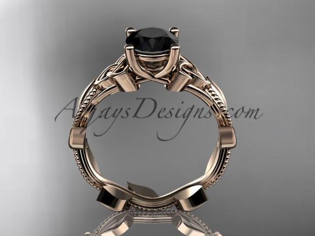 14kt rose gold celtic trinity knot wedding ring, engagement ring with a Black Diamond center stone CT7238 - AnjaysDesigns