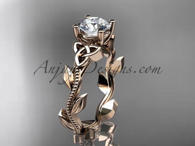 14kt rose gold celtic trinity knot wedding ring, engagement ring with a "Forever One" Moissanite center stone CT7238 - AnjaysDesigns