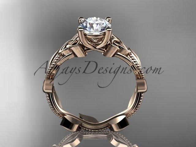 14kt rose gold celtic trinity knot wedding ring, engagement ring with a "Forever One" Moissanite center stone CT7238 - AnjaysDesigns