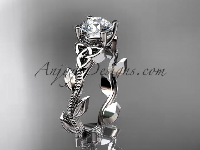 14kt white gold celtic trinity knot wedding ring, engagement ring with a "Forever One" Moissanite center stone CT7238 - AnjaysDesigns