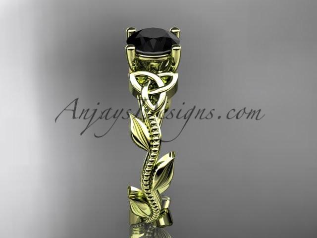 14kt yellow gold celtic trinity knot wedding ring, engagement ring with a Black Diamond center stone CT7238 - AnjaysDesigns