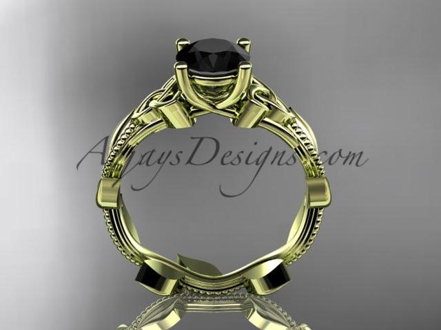 14kt yellow gold celtic trinity knot wedding ring, engagement ring with a Black Diamond center stone CT7238 - AnjaysDesigns