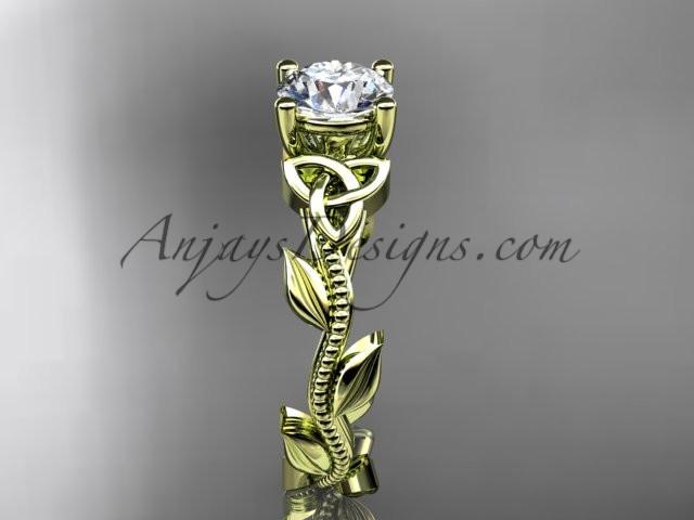 14kt yellow gold celtic trinity knot wedding ring, engagement ring with a "Forever One" Moissanite center stone CT7238 - AnjaysDesigns