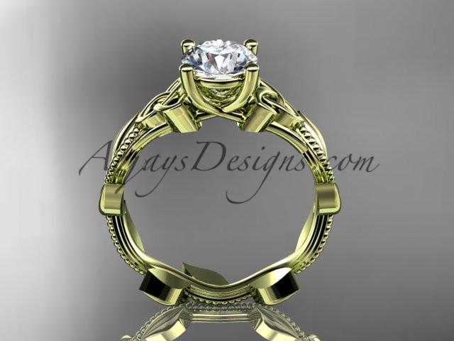 14kt yellow gold celtic trinity knot wedding ring, engagement ring with a "Forever One" Moissanite center stone CT7238 - AnjaysDesigns