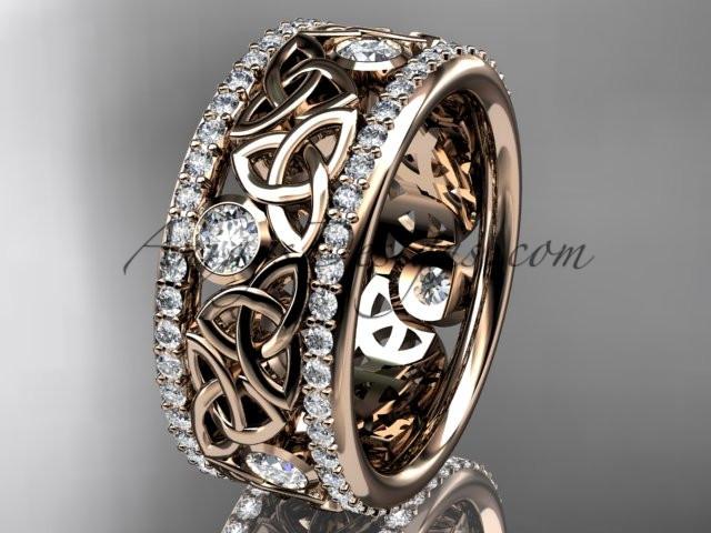 14kt rose gold celtic trinity knot wedding band, diamond wedding band, engagement ring CT7239B - AnjaysDesigns