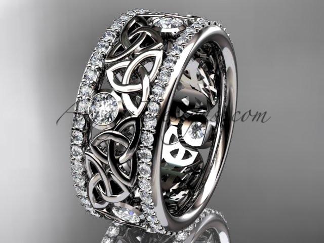 platinum celtic trinity knot wedding band, diamond wedding band, engagement ring CT7239B - AnjaysDesigns