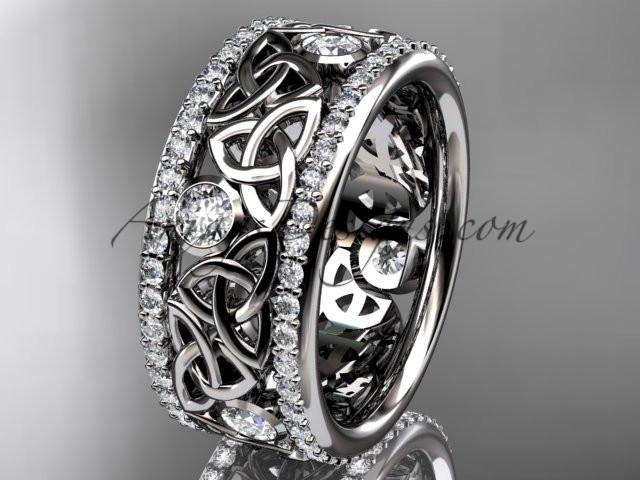 14kt white gold celtic trinity knot wedding band, diamond wedding band, engagement ring CT7239B - AnjaysDesigns