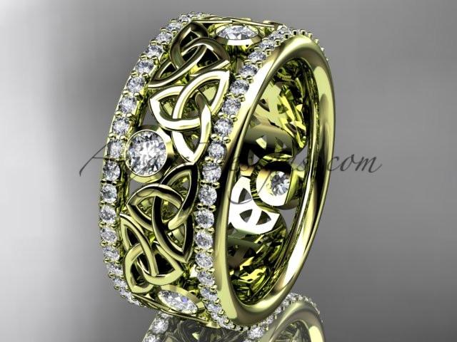 14kt yellow gold celtic trinity knot wedding band, diamond wedding band, engagement ring CT7239B - AnjaysDesigns