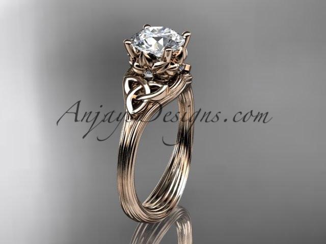 14kt rose gold diamond celtic trinity knot wedding ring, engagement ring with a "Forever One" Moissanite center stone CT7240 - AnjaysDesigns
