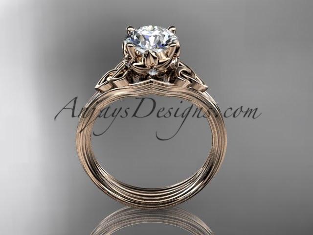 14kt rose gold diamond celtic trinity knot wedding ring, engagement ring with a "Forever One" Moissanite center stone CT7240 - AnjaysDesigns