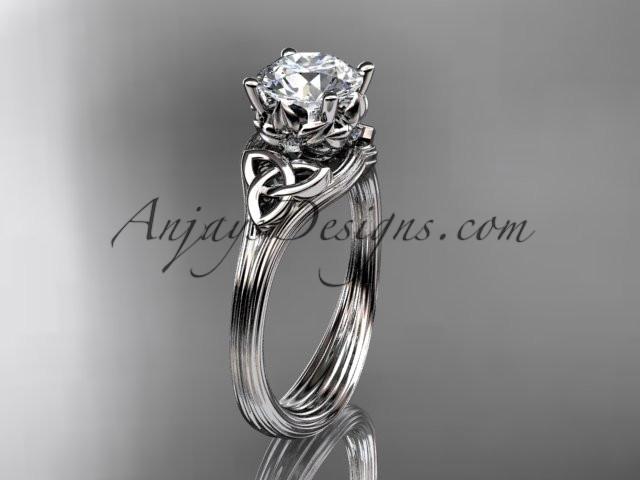 14kt white gold diamond celtic trinity knot wedding ring, engagement ring with a "Forever One" Moissanite center stone CT7240 - AnjaysDesigns