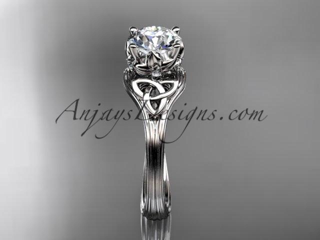 14kt white gold diamond celtic trinity knot wedding ring, engagement ring with a "Forever One" Moissanite center stone CT7240 - AnjaysDesigns