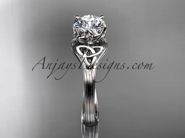 platinum diamond celtic trinity knot wedding ring, engagement ring with a "Forever One" Moissanite center stone CT7240 - AnjaysDesigns