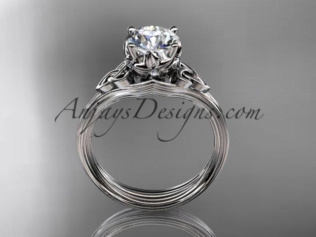 14kt white gold diamond celtic trinity knot wedding ring, engagement ring with a "Forever One" Moissanite center stone CT7240 - AnjaysDesigns