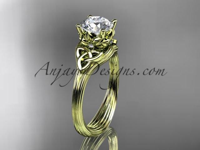 14kt yellow gold diamond celtic trinity knot wedding ring, engagement ring with a "Forever One" Moissanite center stone CT7240 - AnjaysDesigns