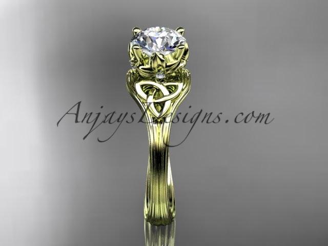 14kt yellow gold diamond celtic trinity knot wedding ring, engagement ring with a "Forever One" Moissanite center stone CT7240 - AnjaysDesigns