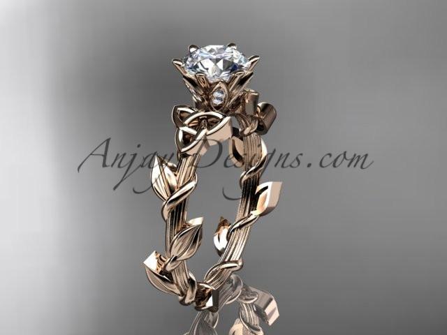 14kt rose gold diamond celtic trinity knot wedding ring, engagement ring with a "Forever One" Moissanite center stone CT7248 - AnjaysDesigns
