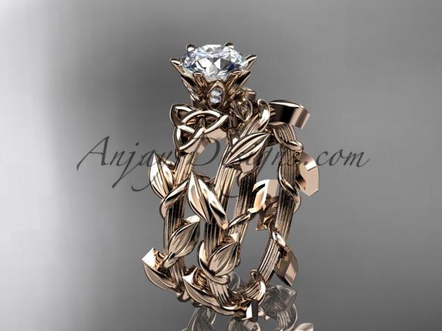 14kt rose gold diamond celtic trinity knot wedding ring, engagement ring with a "Forever One" Moissanite center stone CT7248S - AnjaysDesigns