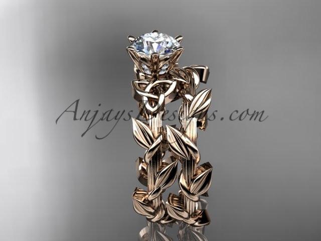 14kt rose gold diamond celtic trinity knot wedding ring, engagement ring with a "Forever One" Moissanite center stone CT7248S - AnjaysDesigns