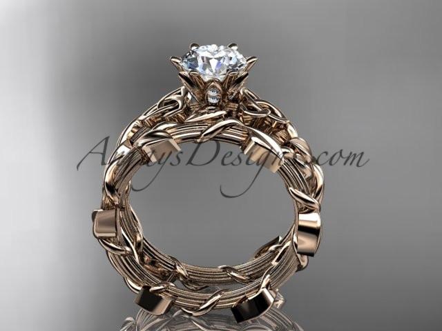14kt rose gold diamond celtic trinity knot wedding ring, engagement ring with a "Forever One" Moissanite center stone CT7248S - AnjaysDesigns