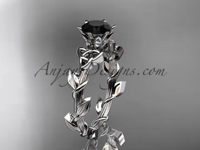 platinum diamond celtic trinity knot wedding ring, engagement ring with a Black Diamond center stone CT7248 - AnjaysDesigns