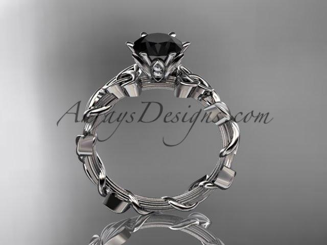 platinum diamond celtic trinity knot wedding ring, engagement ring with a Black Diamond center stone CT7248 - AnjaysDesigns