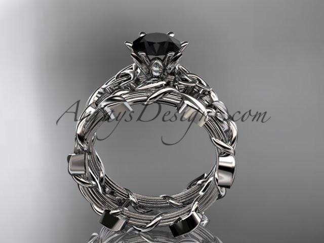 platinum diamond celtic trinity knot wedding ring, engagement ring with a Black Diamond center stone CT7248S - AnjaysDesigns