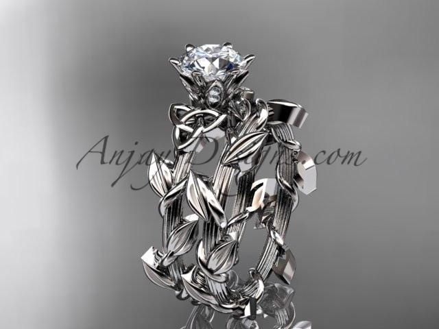 platinum diamond celtic trinity knot wedding ring, engagement ring with a "Forever One" Moissanite center stone CT7248S - AnjaysDesigns