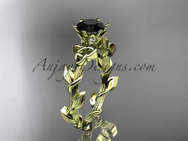14kt yellow gold diamond celtic trinity knot wedding ring, engagement ring with a Black Diamond center stone CT7248 - AnjaysDesigns