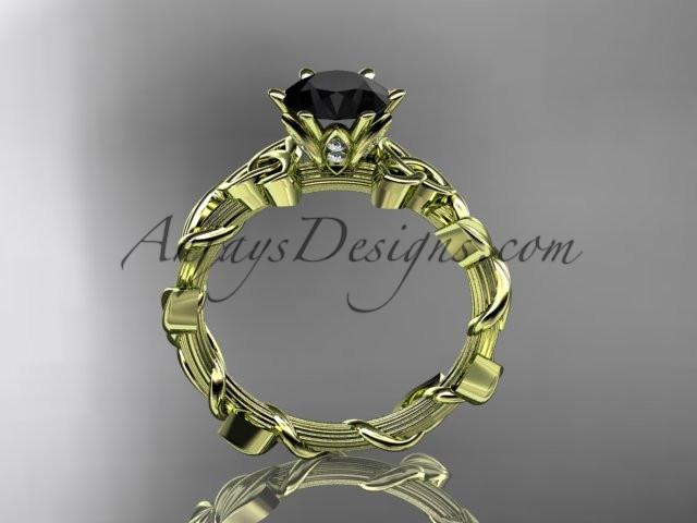 14kt yellow gold diamond celtic trinity knot wedding ring, engagement ring with a Black Diamond center stone CT7248 - AnjaysDesigns
