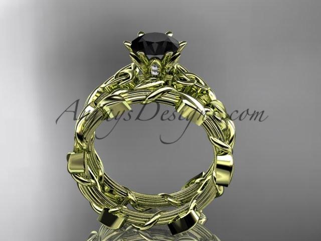 14kt yellow gold diamond celtic trinity knot wedding ring, engagement ring with a Black Diamond center stone CT7248S - AnjaysDesigns