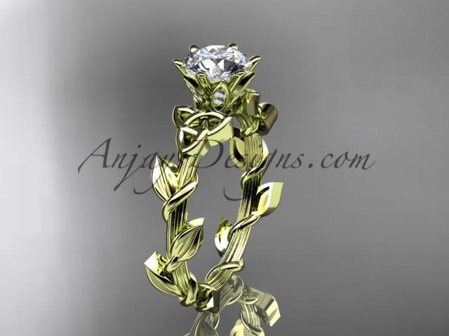 14kt yellow gold diamond celtic trinity knot wedding ring, engagement ring with a "Forever One" Moissanite center stone CT7248 - AnjaysDesigns