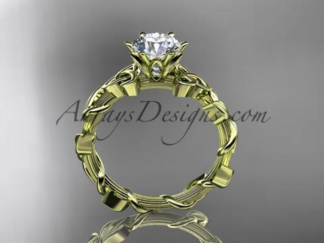 14kt yellow gold diamond celtic trinity knot wedding ring, engagement ring with a "Forever One" Moissanite center stone CT7248 - AnjaysDesigns