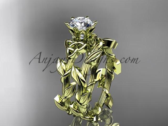 14kt yellow gold diamond celtic trinity knot wedding ring, engagement set CT7248S - AnjaysDesigns
