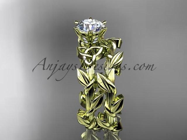 14kt yellow gold diamond celtic trinity knot wedding ring, engagement set CT7248S - AnjaysDesigns