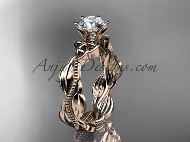 14kt rose gold diamond celtic trinity knot wedding ring, engagement ring with a "Forever One" Moissanite center stone CT7258 - AnjaysDesigns