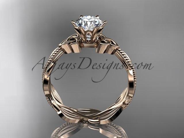 14kt rose gold diamond celtic trinity knot wedding ring, engagement ring with a "Forever One" Moissanite center stone CT7258 - AnjaysDesigns