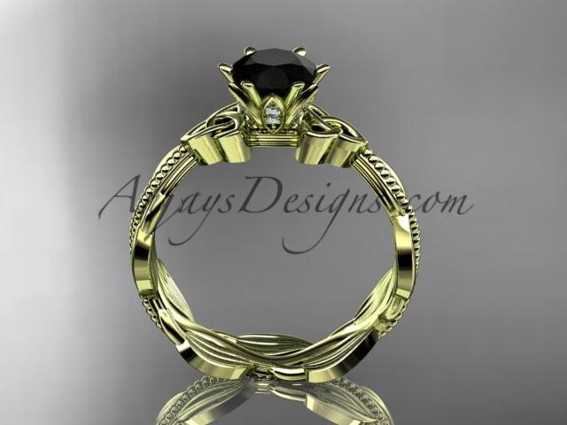 14kt yellow gold diamond celtic trinity knot wedding ring, engagement ring with a Black Diamond center stone CT7258 - AnjaysDesigns