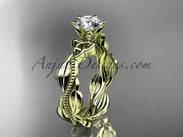 14kt yellow gold diamond celtic trinity knot wedding ring, engagement ring with a "Forever One" Moissanite center stone CT7258 - AnjaysDesigns