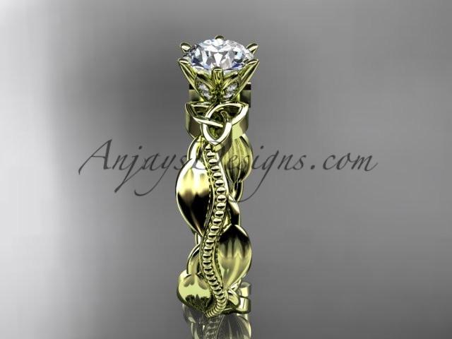 14kt yellow gold diamond celtic trinity knot wedding ring, engagement ring with a "Forever One" Moissanite center stone CT7258 - AnjaysDesigns