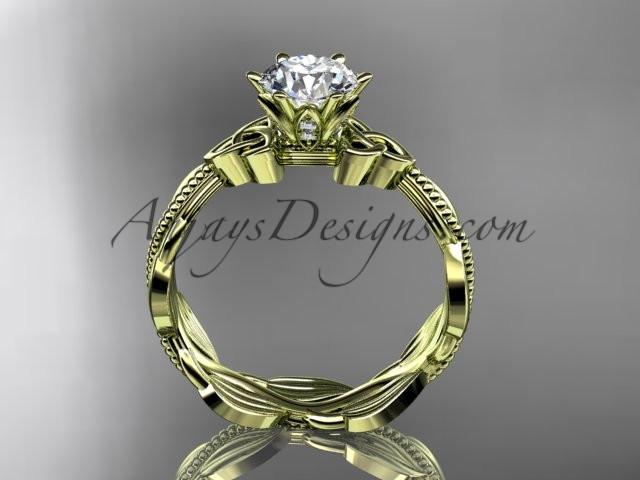 14kt yellow gold diamond celtic trinity knot wedding ring, engagement ring with a "Forever One" Moissanite center stone CT7258 - AnjaysDesigns