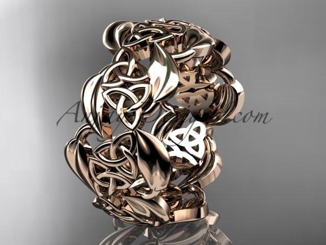 14kt rose gold leaf and celtic trinity knot wedding band, engagement ring CT7262G - AnjaysDesigns