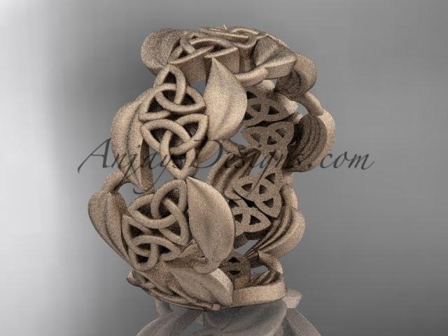 14kt rose gold leaf and celtic trinity knot wedding band, matte finish wedding band, engagement ring CT7262G - AnjaysDesigns