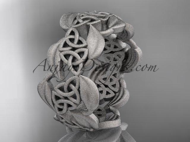 14kt white gold leaf and celtic trinity knot wedding band, matte finish wedding band, engagement ring CT7262G - AnjaysDesigns